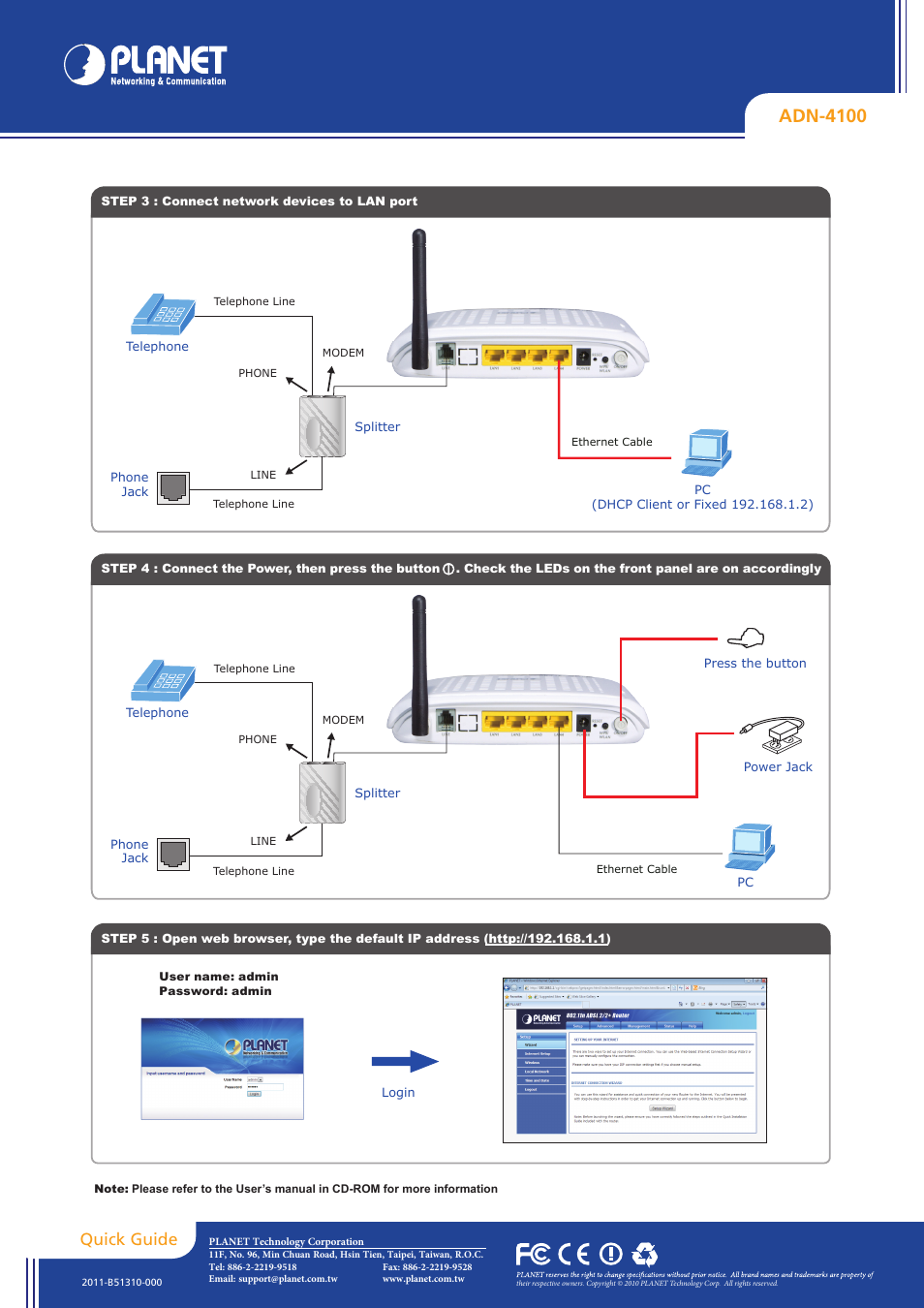 Adn-4100, Quick guide | PLANET ADN-4100 User Manual | Page 2 / 2