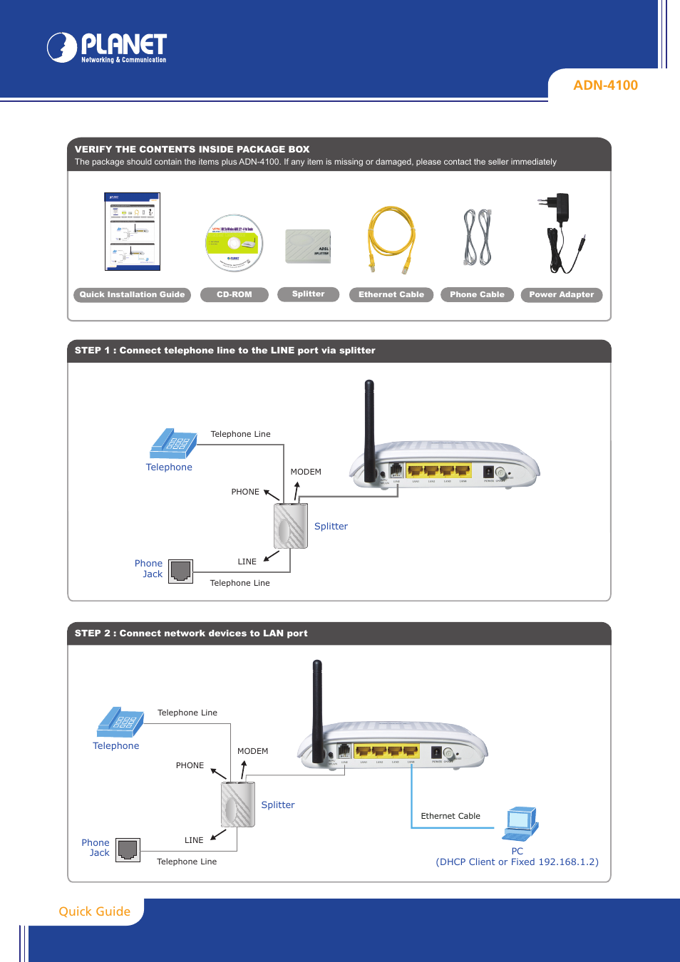 PLANET ADN-4100 User Manual | 2 pages