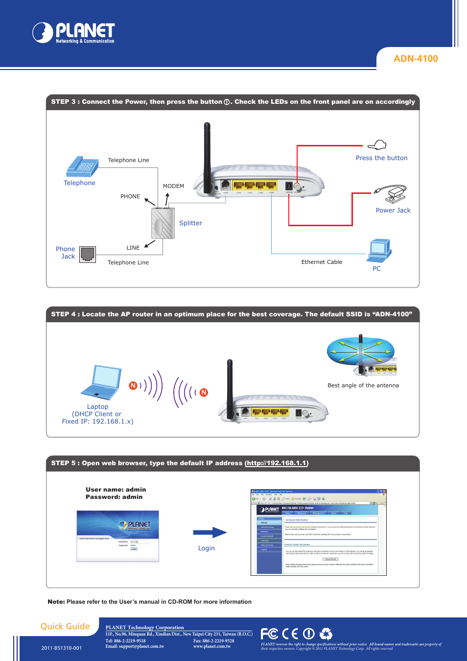 Adn-4100, Quick guide | PLANET ADN-4100 User Manual | Page 2 / 2
