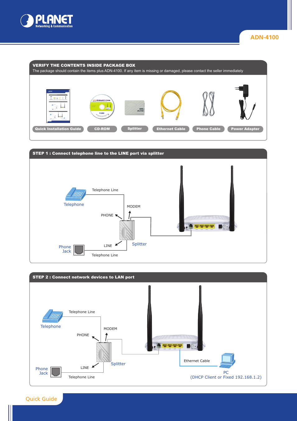 PLANET ADN-4100 User Manual | 2 pages