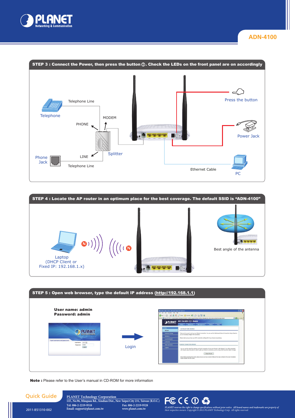 Adn-4100, Quick guide | PLANET ADN-4100 User Manual | Page 2 / 2