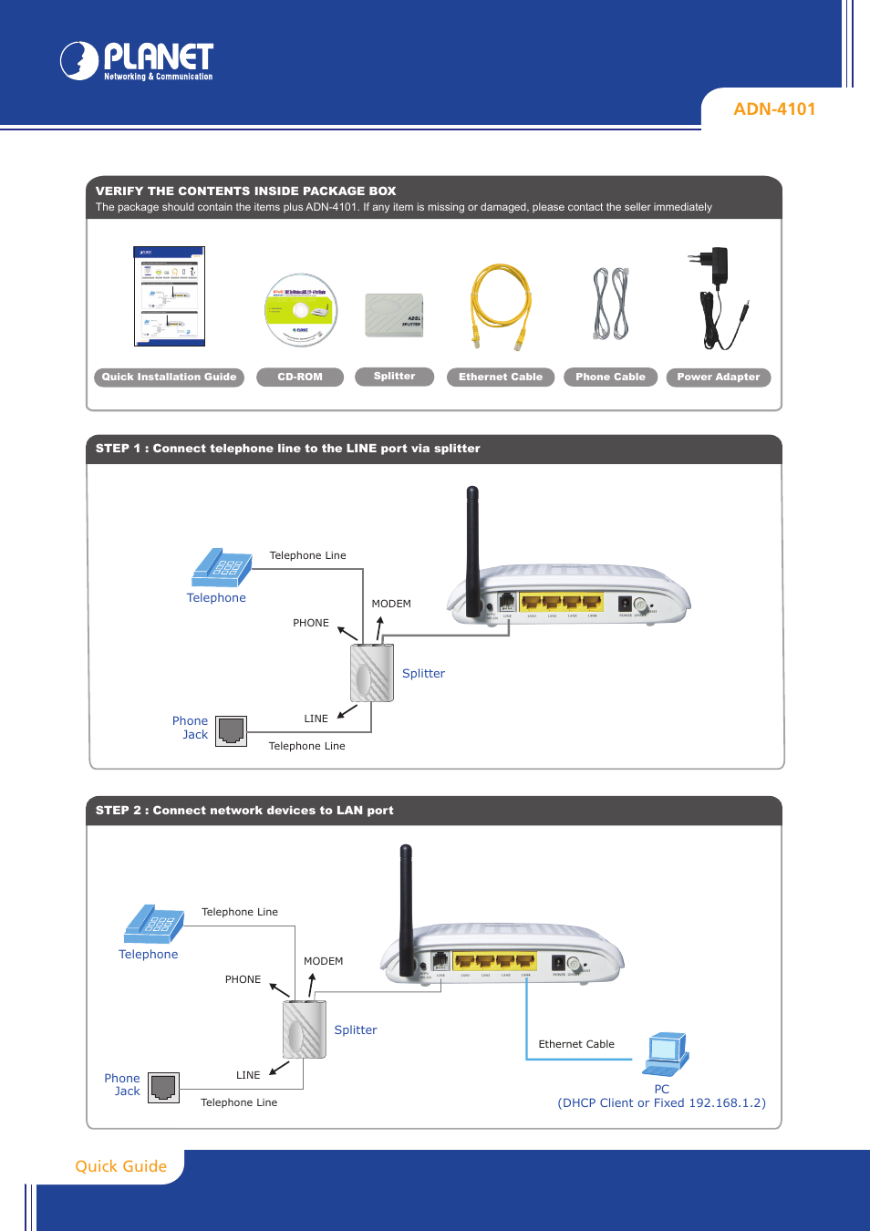 PLANET ADN-4101 User Manual | 2 pages