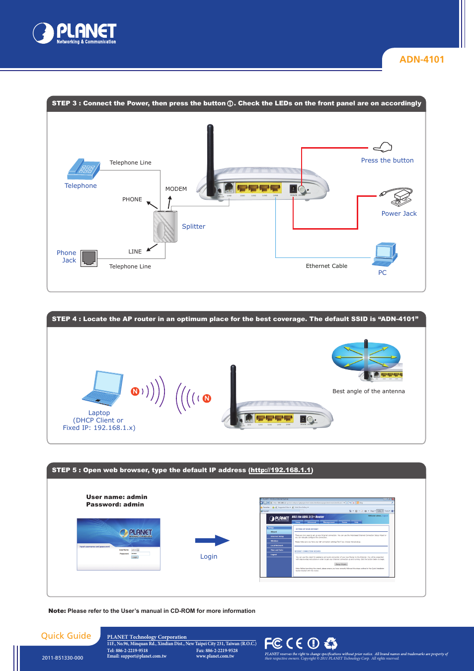 Adn-4101, Quick guide | PLANET ADN-4101 User Manual | Page 2 / 2