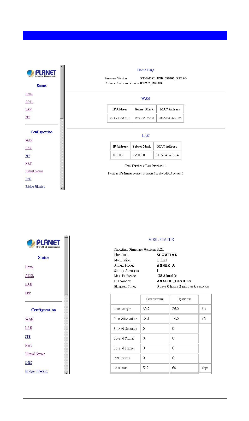 Status | PLANET ADW-4100 User Manual | Page 15 / 57