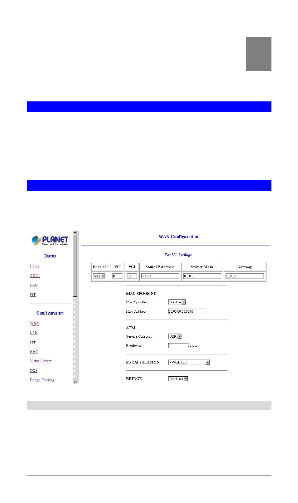 Chapter 4 system configuration, Per vc setting, System configuration | Chapter 4 | PLANET ADW-4100 User Manual | Page 17 / 57