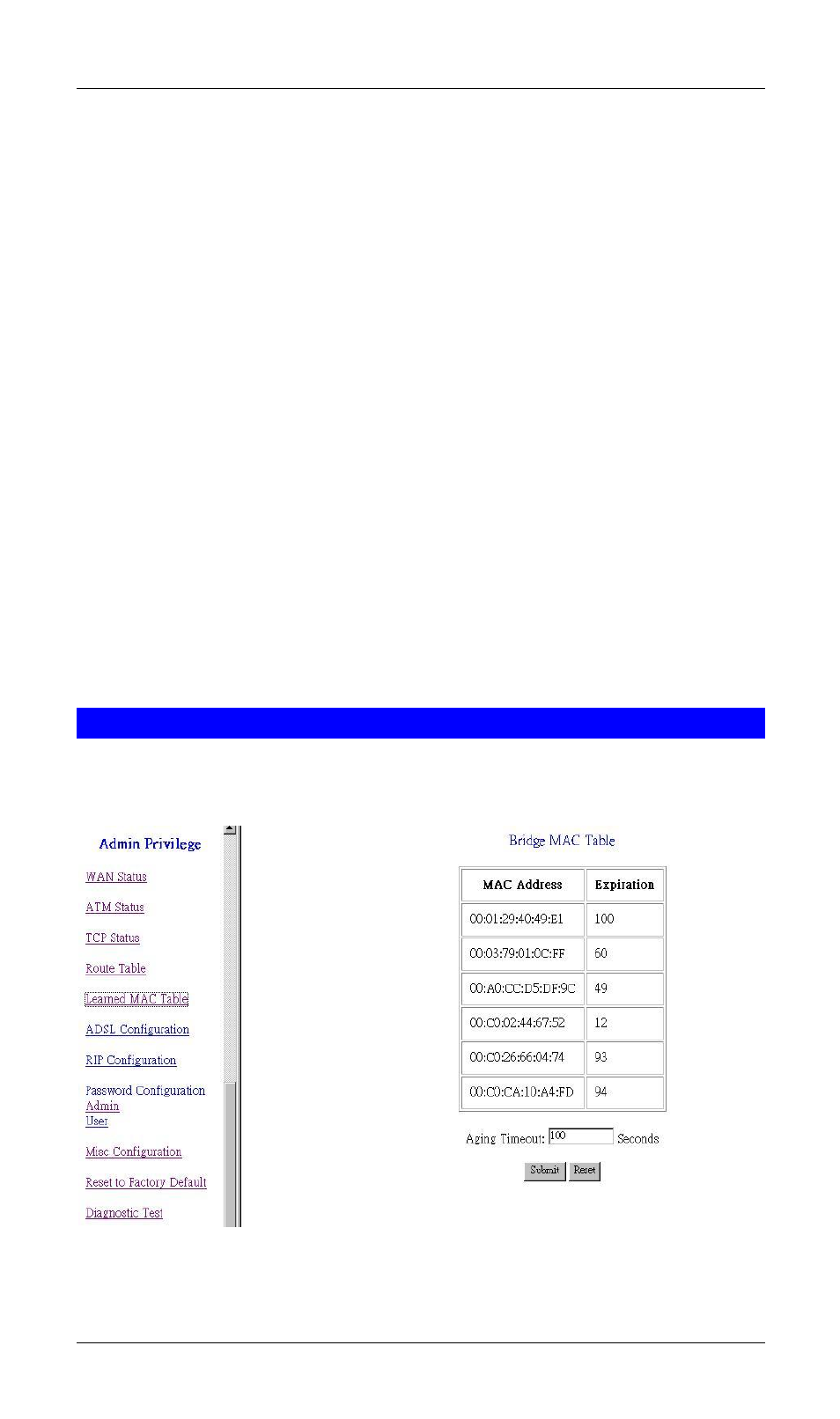Learned mac table | PLANET ADW-4100 User Manual | Page 47 / 57
