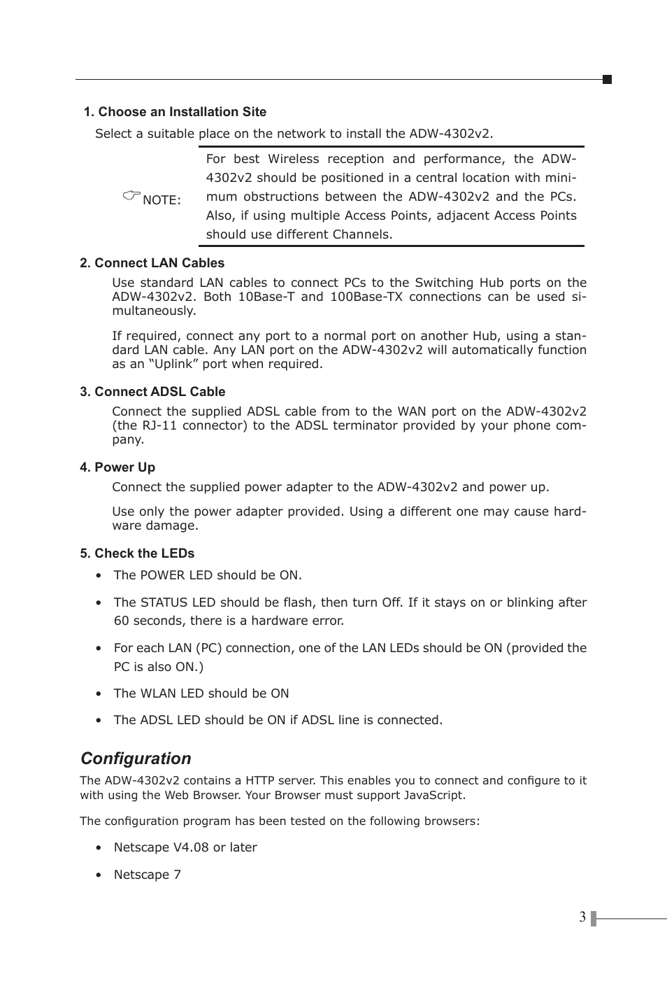 Conﬁguration | PLANET ADW-4302 User Manual | Page 3 / 8