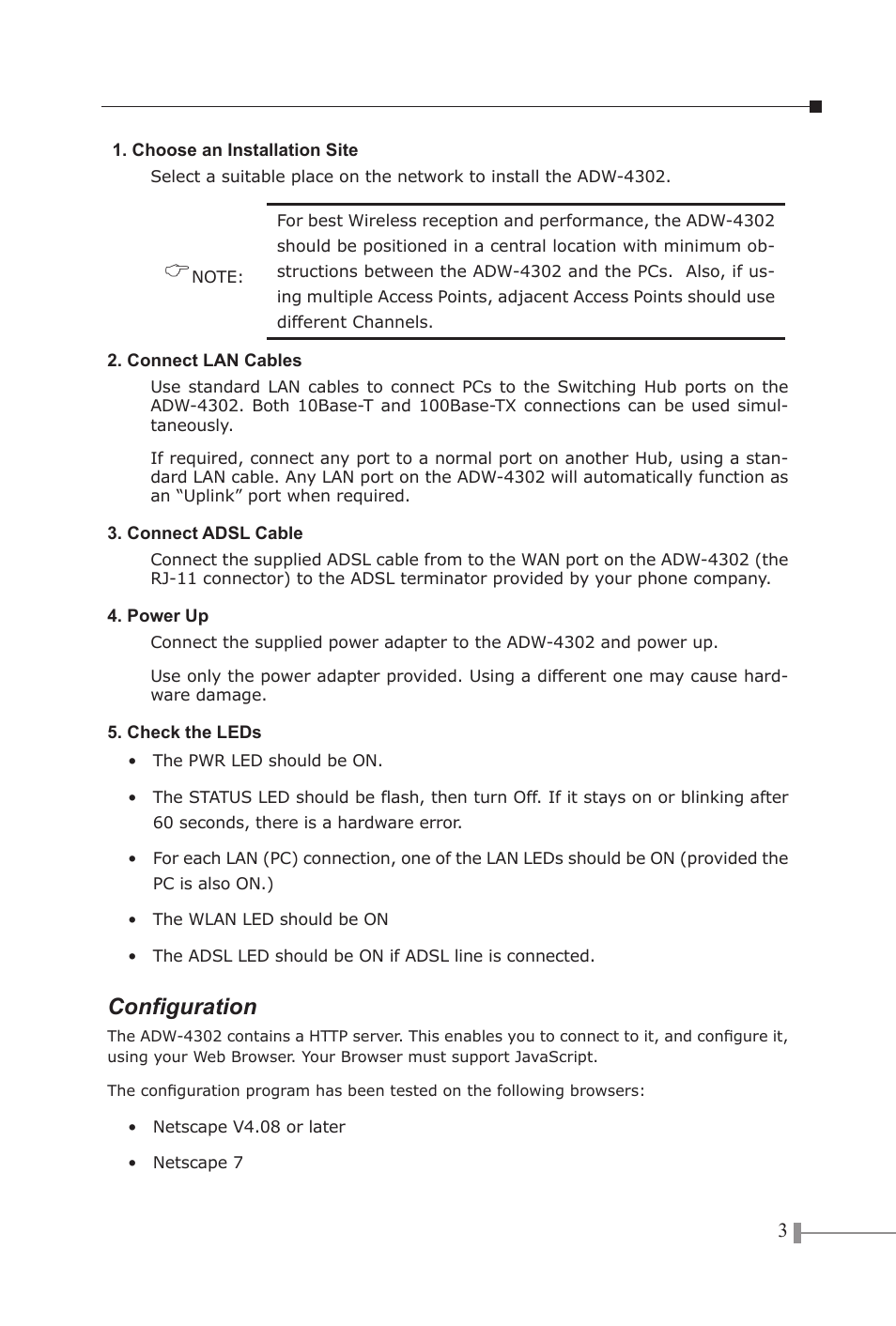 Conﬁguration | PLANET ADW-4302 User Manual | Page 3 / 6