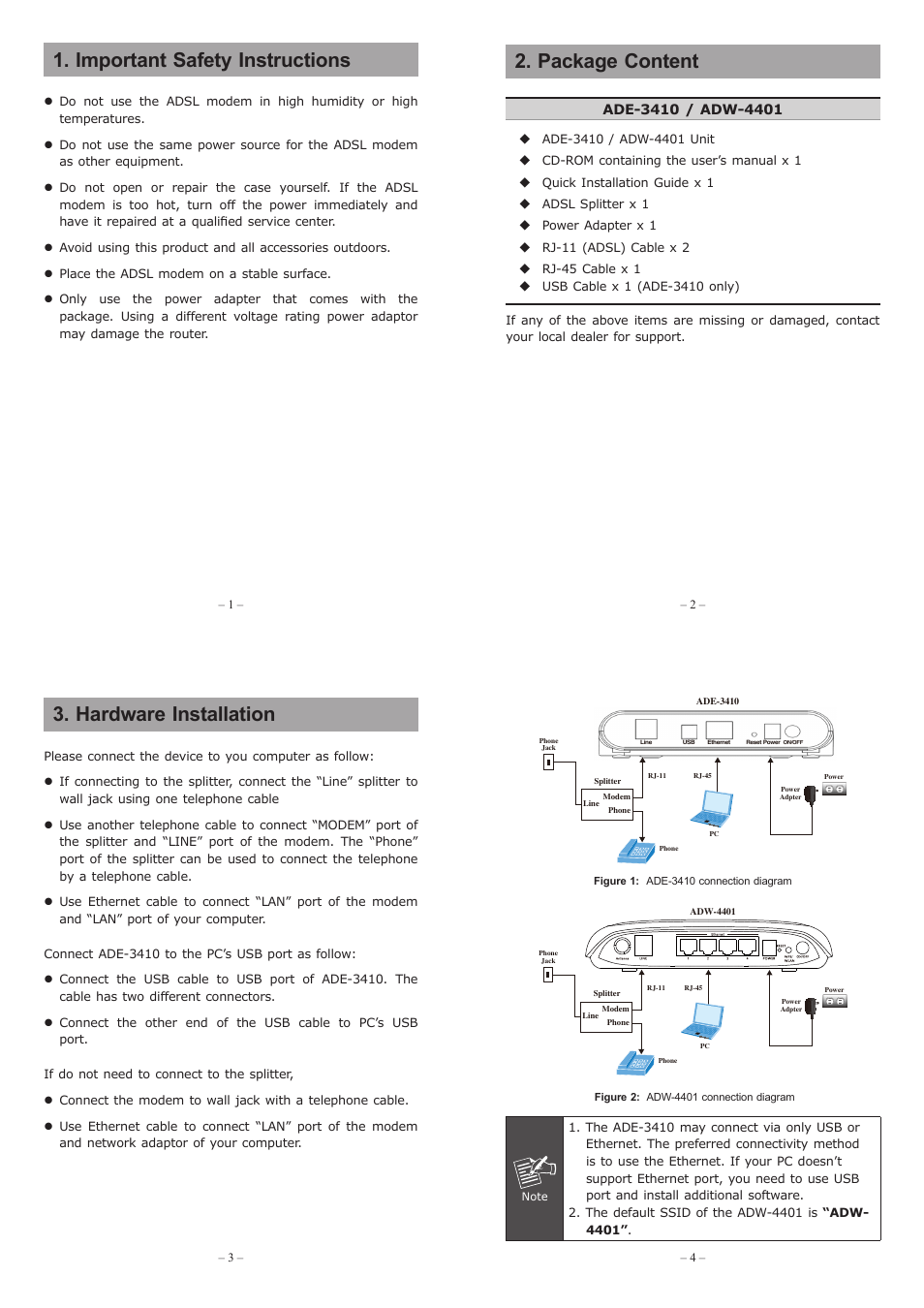 PLANET ADW-4401 User Manual | 2 pages