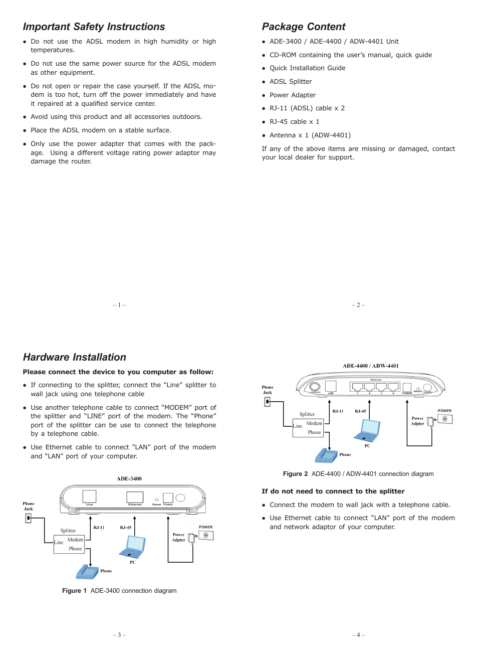 PLANET ADW-4401 User Manual | 2 pages
