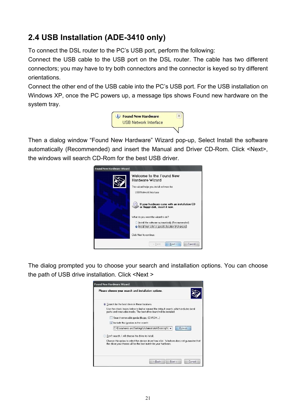 4 usb installation (ade-3410 only) | PLANET ADW-4401 User Manual | Page 21 / 84