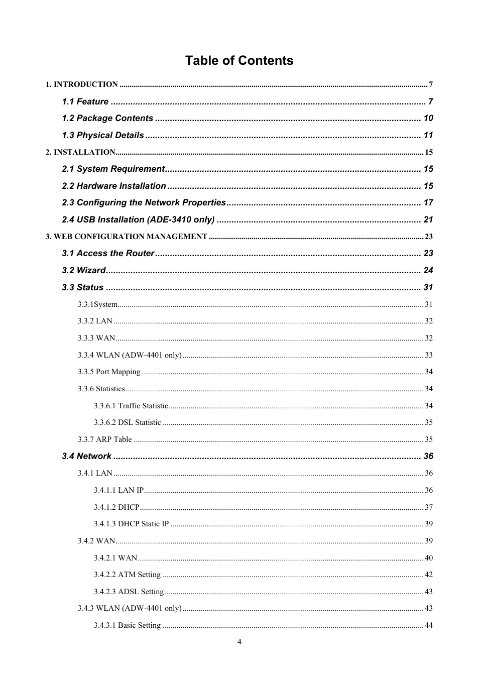 PLANET ADW-4401 User Manual | Page 4 / 84