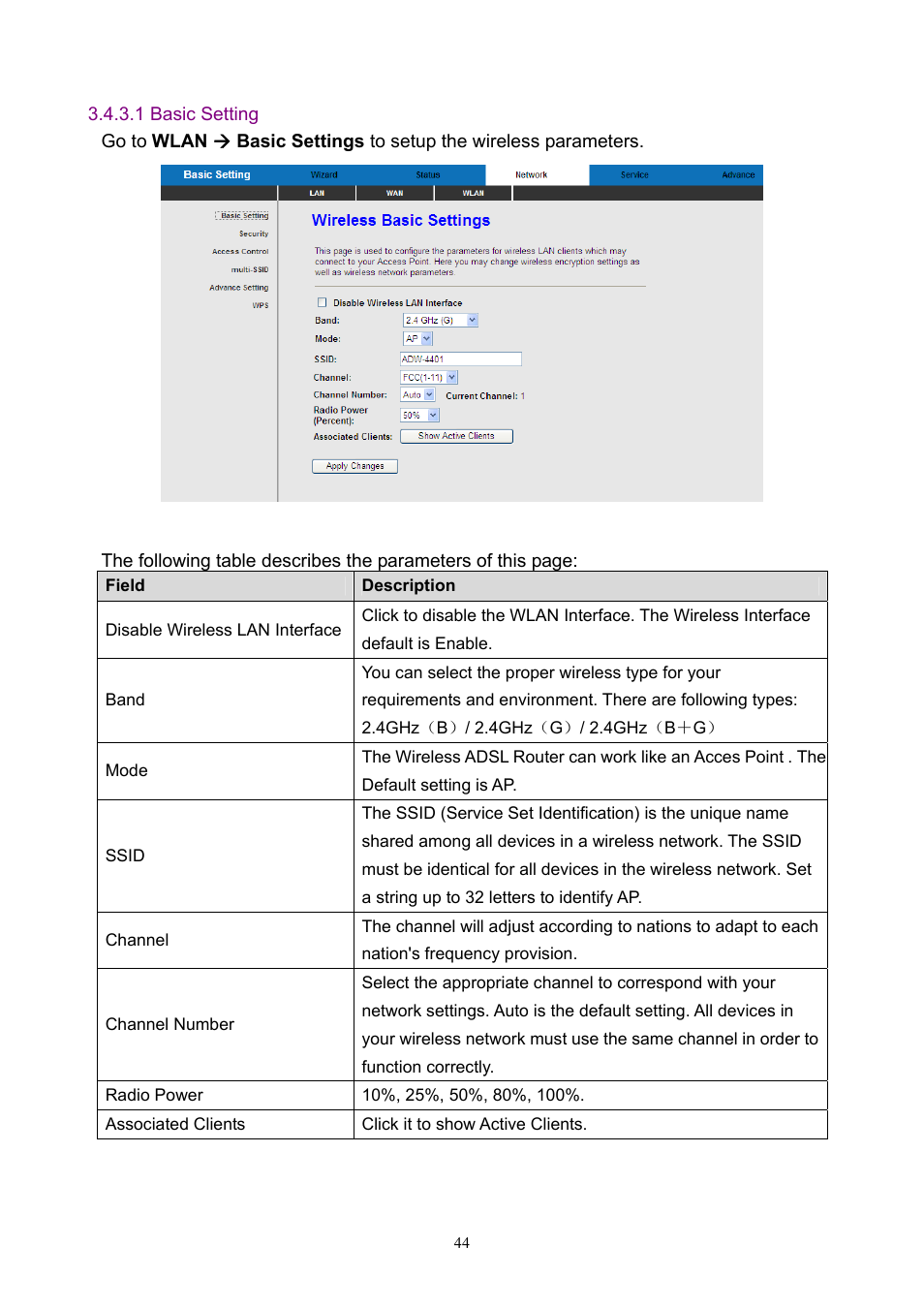 1 basic setting | PLANET ADW-4401 User Manual | Page 44 / 84