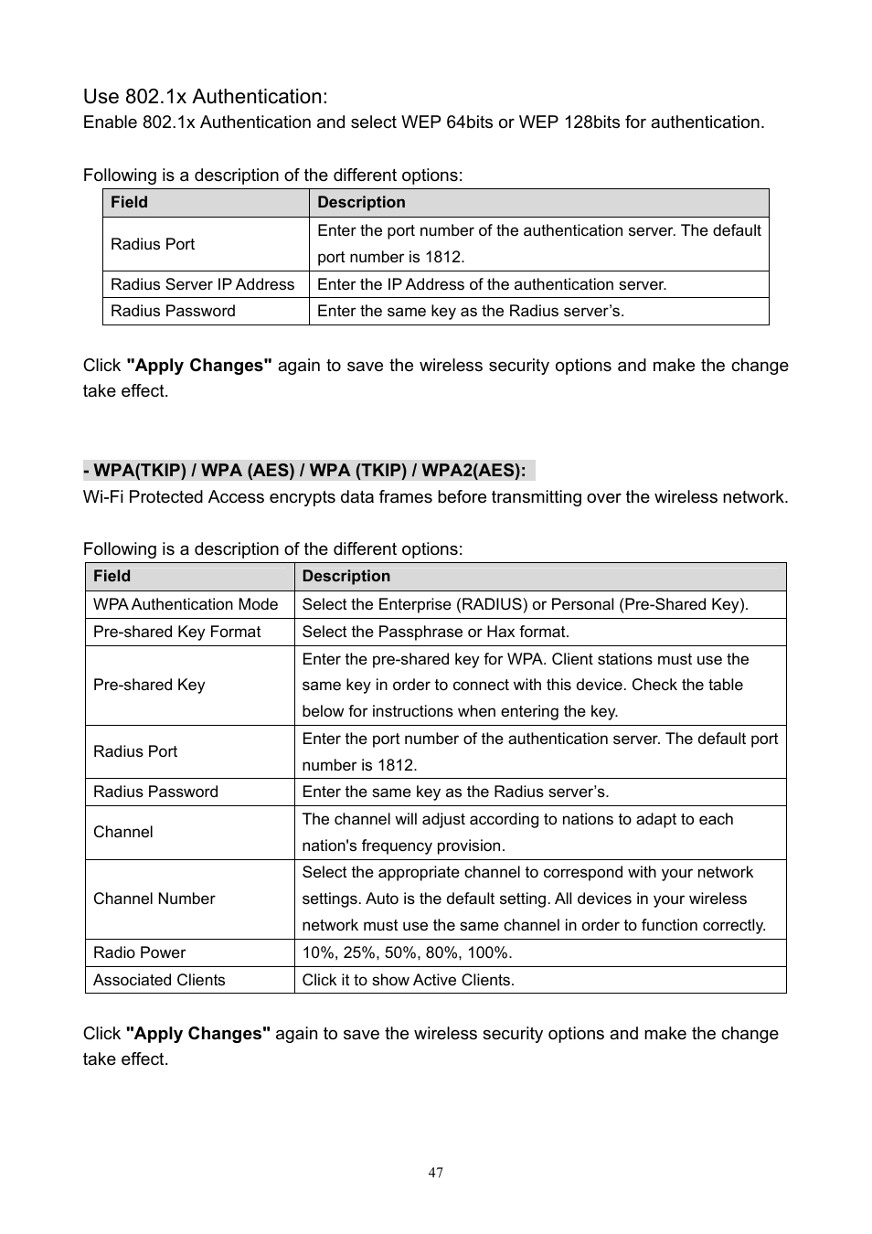Use 802.1x authentication | PLANET ADW-4401 User Manual | Page 47 / 84