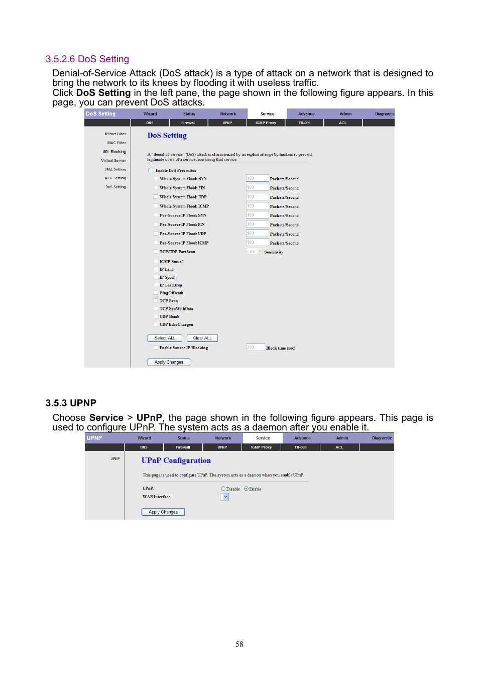 3 upnp, 6 dos setting | PLANET ADW-4401 User Manual | Page 58 / 84
