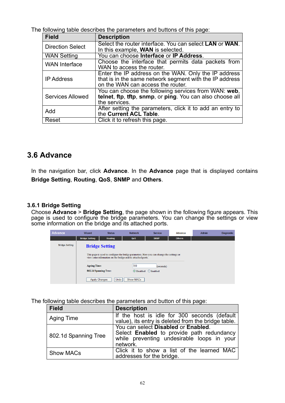 6 advance, 1 bridge setting | PLANET ADW-4401 User Manual | Page 62 / 84
