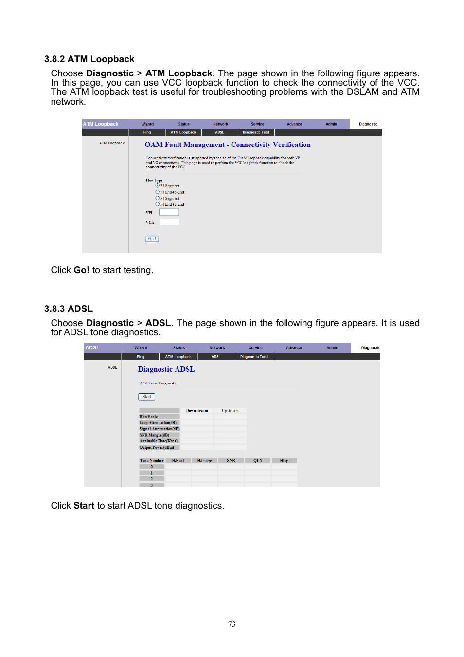 2 atm loopback, 3 adsl | PLANET ADW-4401 User Manual | Page 73 / 84