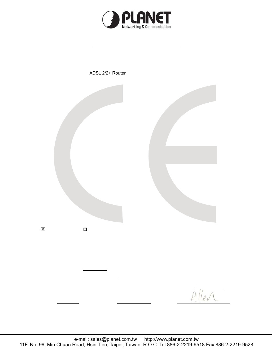 Ec declaration of conformity, Planet technology corporation | PLANET ADW-4401 User Manual | Page 83 / 84