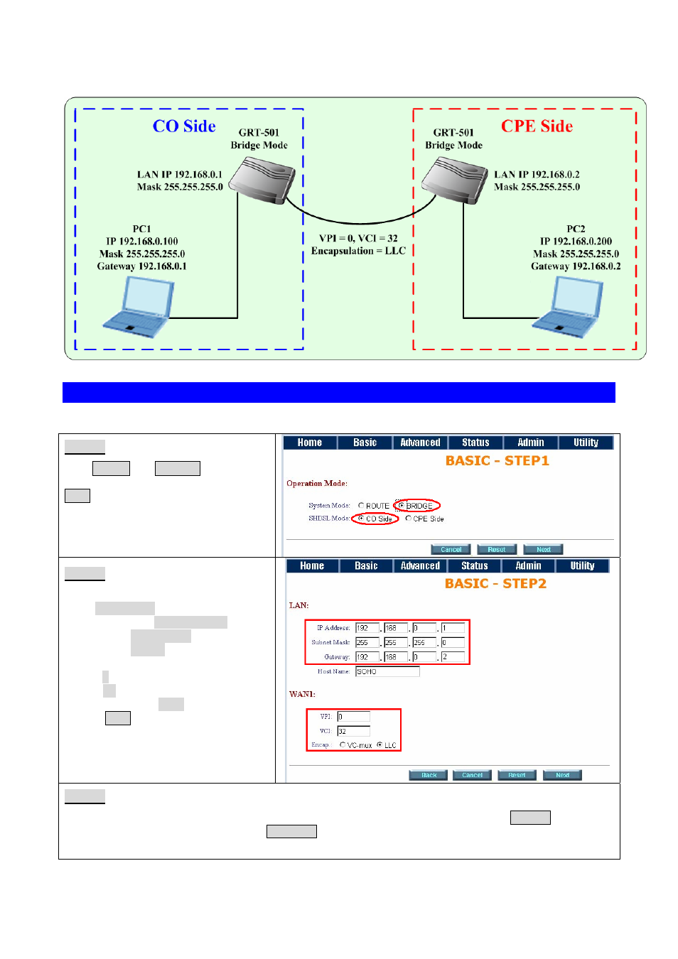 4 lan-to-lan connection with bridge mode, Web ui configuration stu-r (co) side | PLANET GRT-501 User Manual | Page 20 / 51
