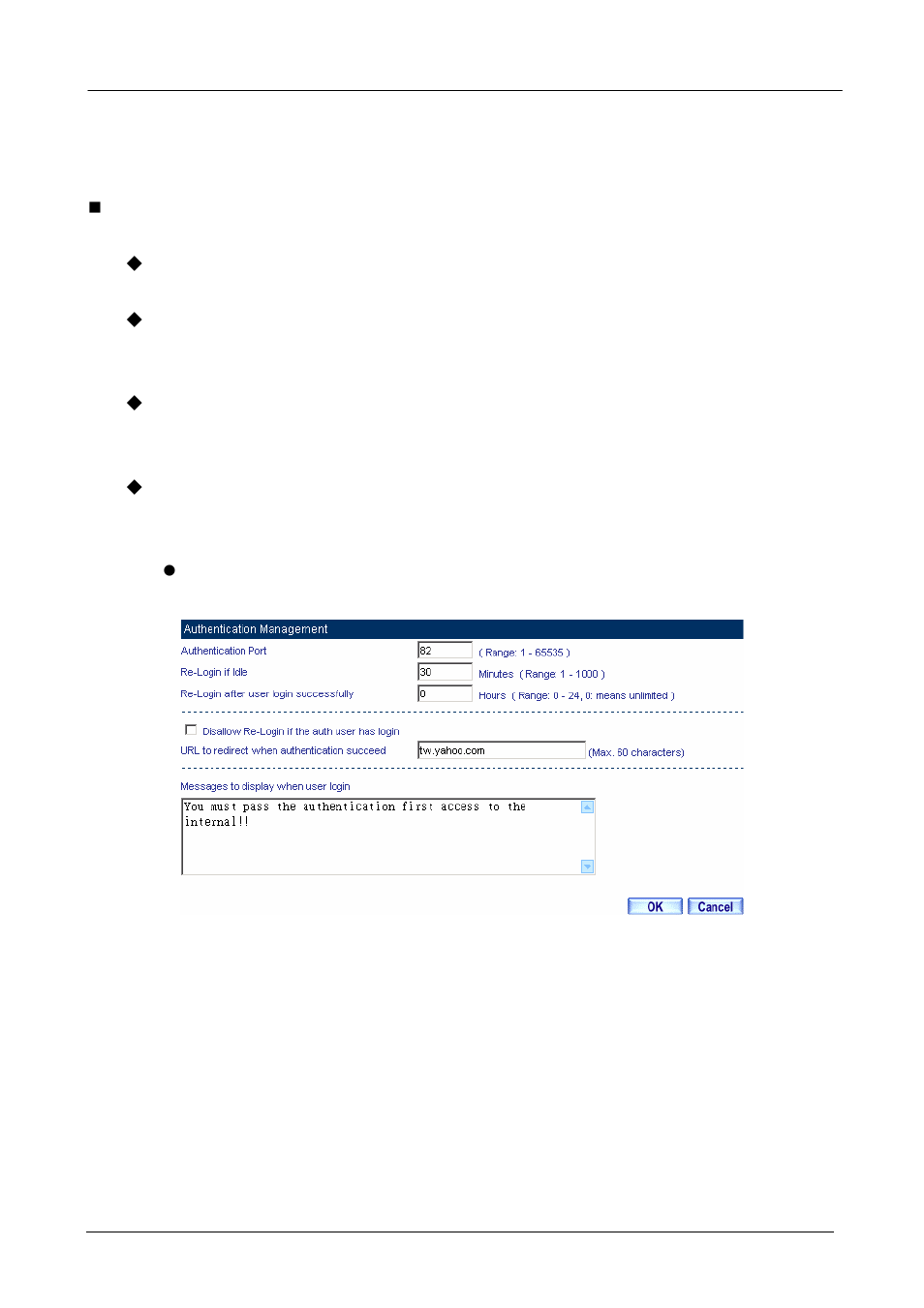 Define the required fields of authentication | PLANET BM-525 User Manual | Page 85 / 205