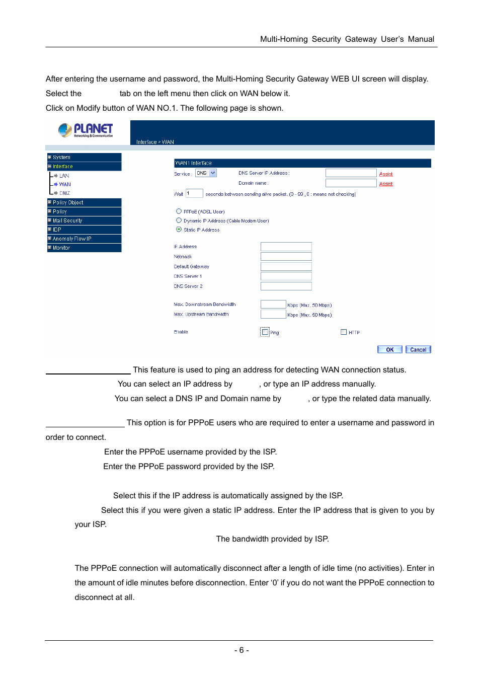 2 configure wan1 interface, Onfigure, Wan1 | Interface | PLANET CS-1000 User Manual | Page 12 / 226