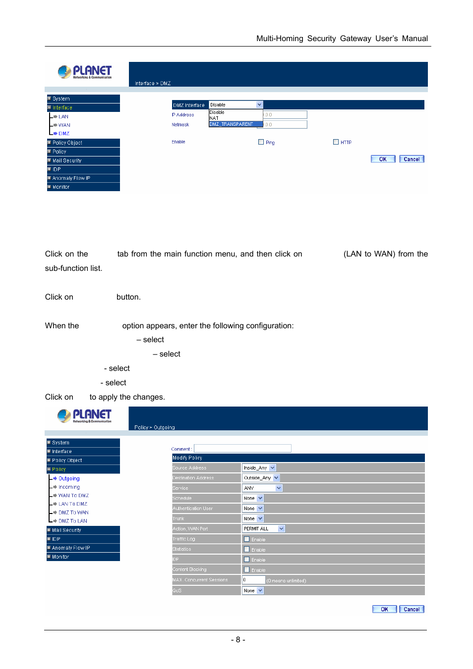 5 configure policy, Onfigure, Olicy | PLANET CS-1000 User Manual | Page 14 / 226