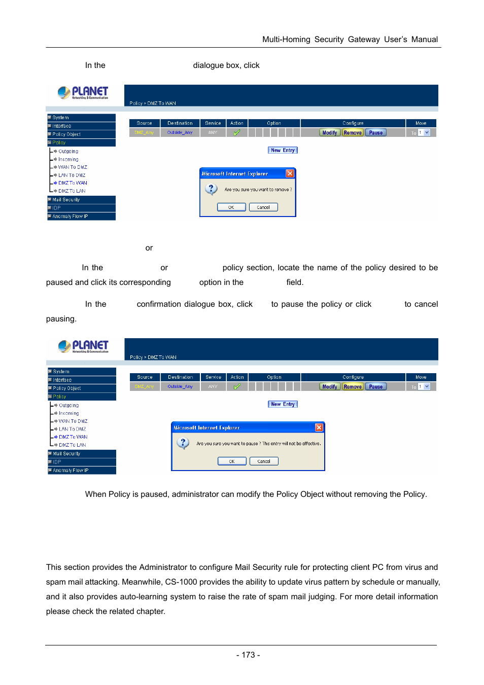 5 mail security, Ecurity | PLANET CS-1000 User Manual | Page 179 / 226