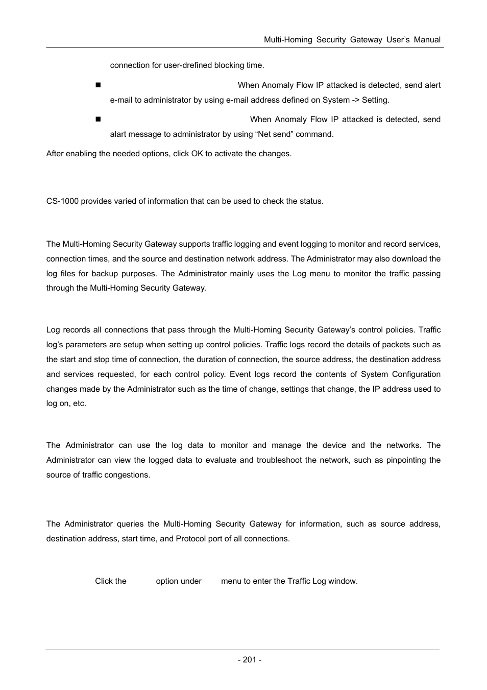 8 monitor, 1 log, 1 traffic | Onitor | PLANET CS-1000 User Manual | Page 207 / 226