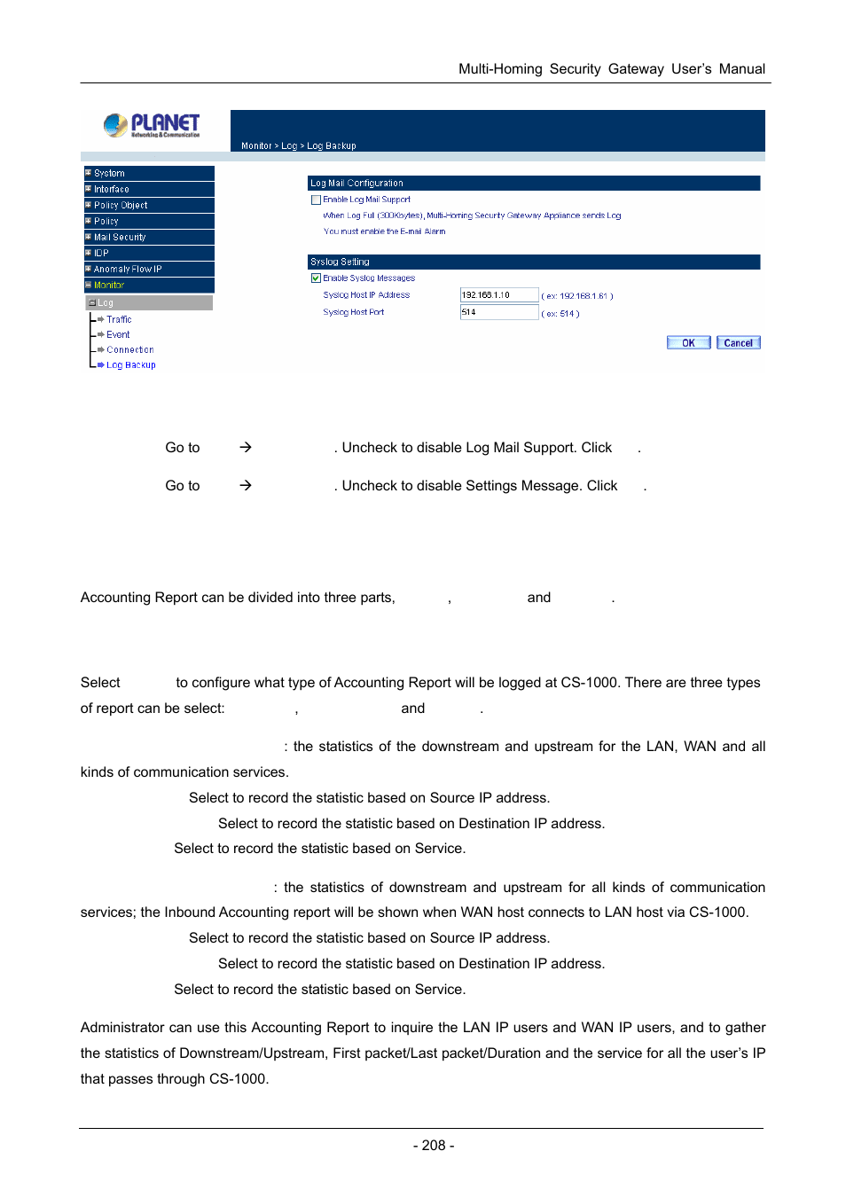 2 accounting report, 1 setting | PLANET CS-1000 User Manual | Page 214 / 226