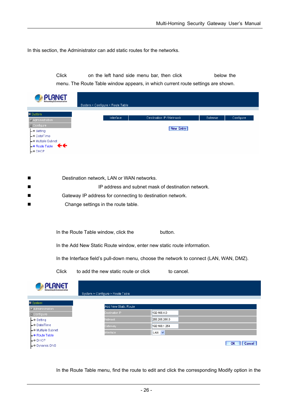 7 route table | PLANET CS-1000 User Manual | Page 32 / 226
