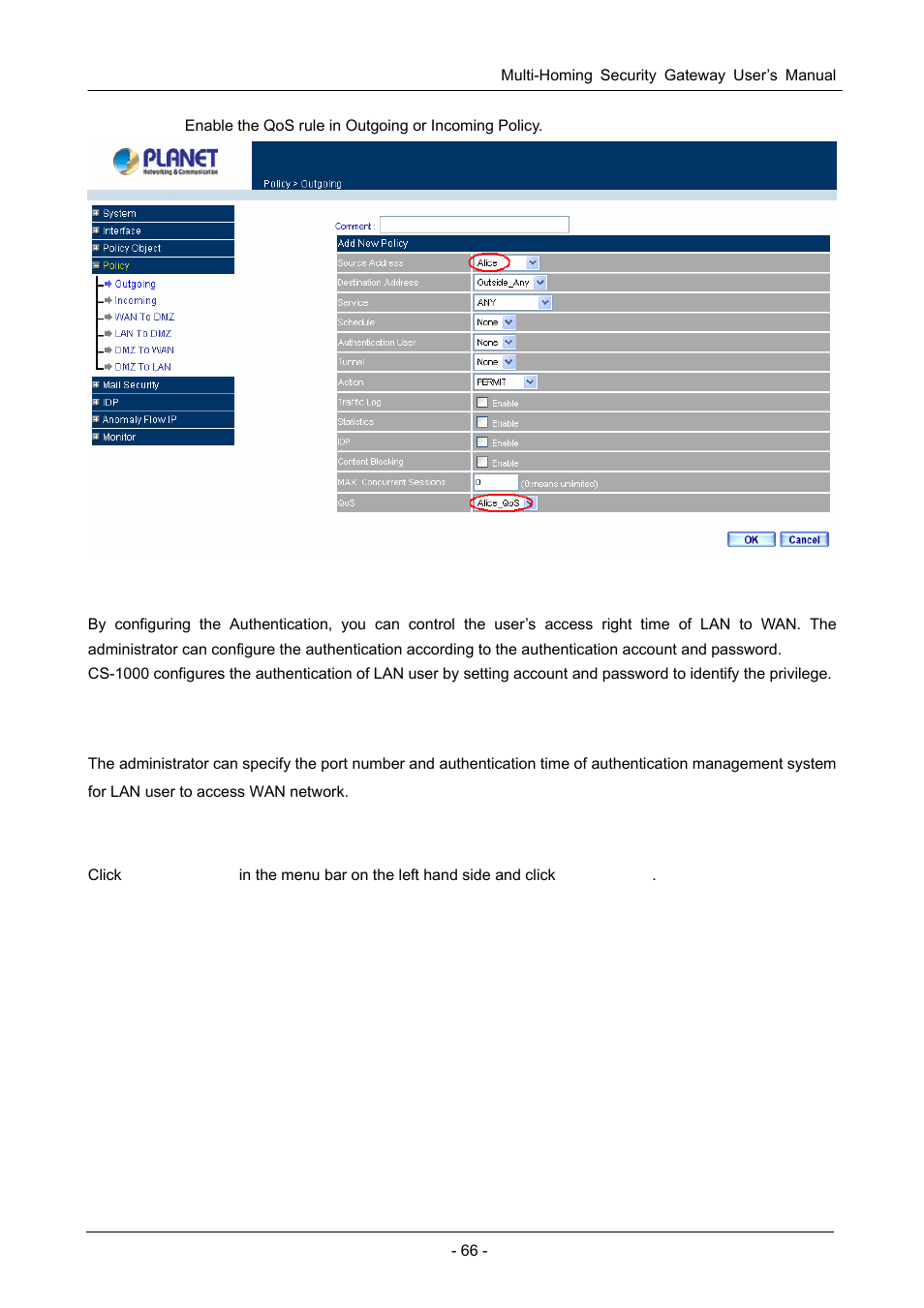 5 authentication, 1 auth setting | PLANET CS-1000 User Manual | Page 72 / 226