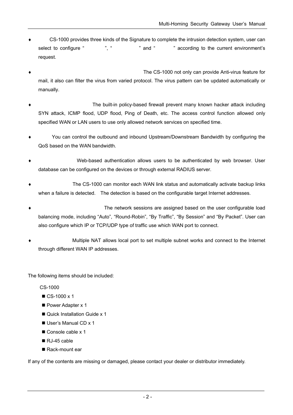 2 package contents, Ackage, Ontents | PLANET CS-1000 User Manual | Page 8 / 226