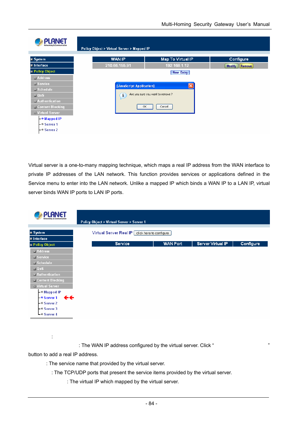 2 virtual server | PLANET CS-1000 User Manual | Page 90 / 226