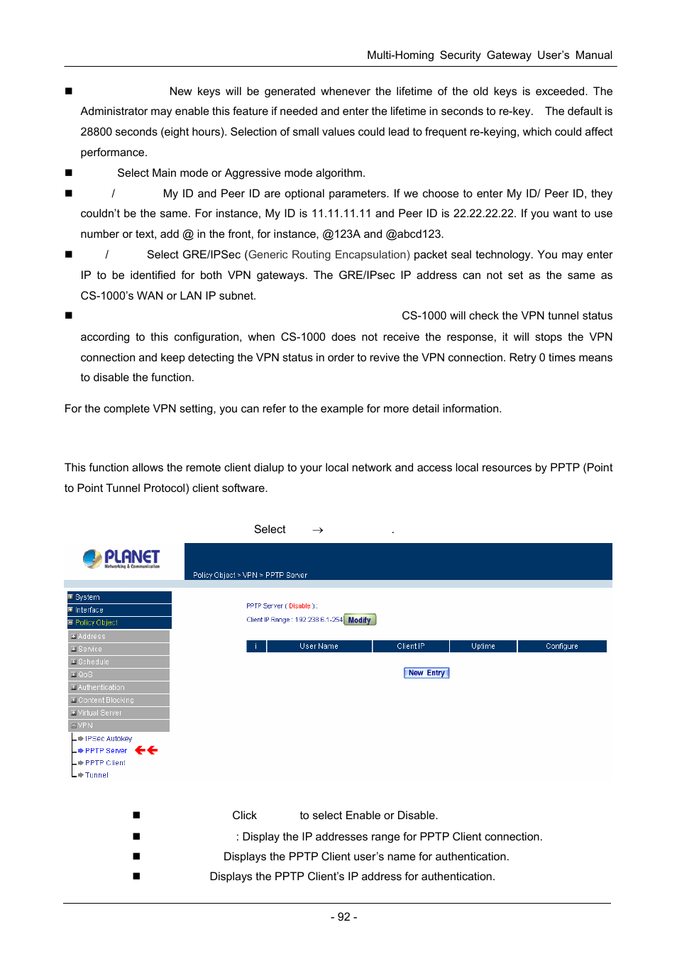 2 pptp server | PLANET CS-1000 User Manual | Page 98 / 226