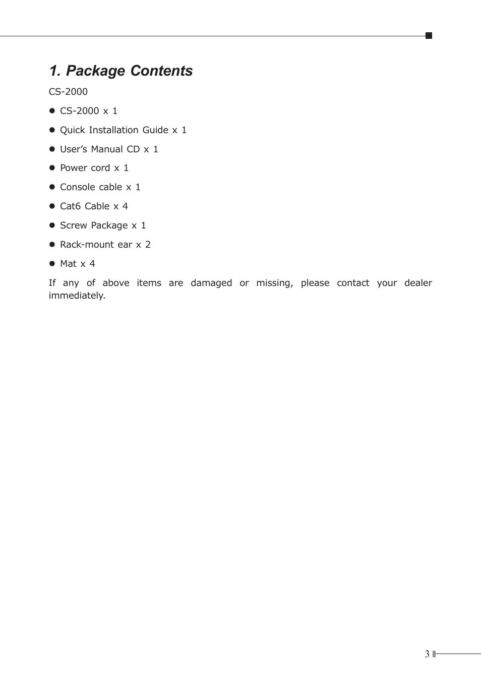 Package contents | PLANET CS-2000 User Manual | Page 3 / 16