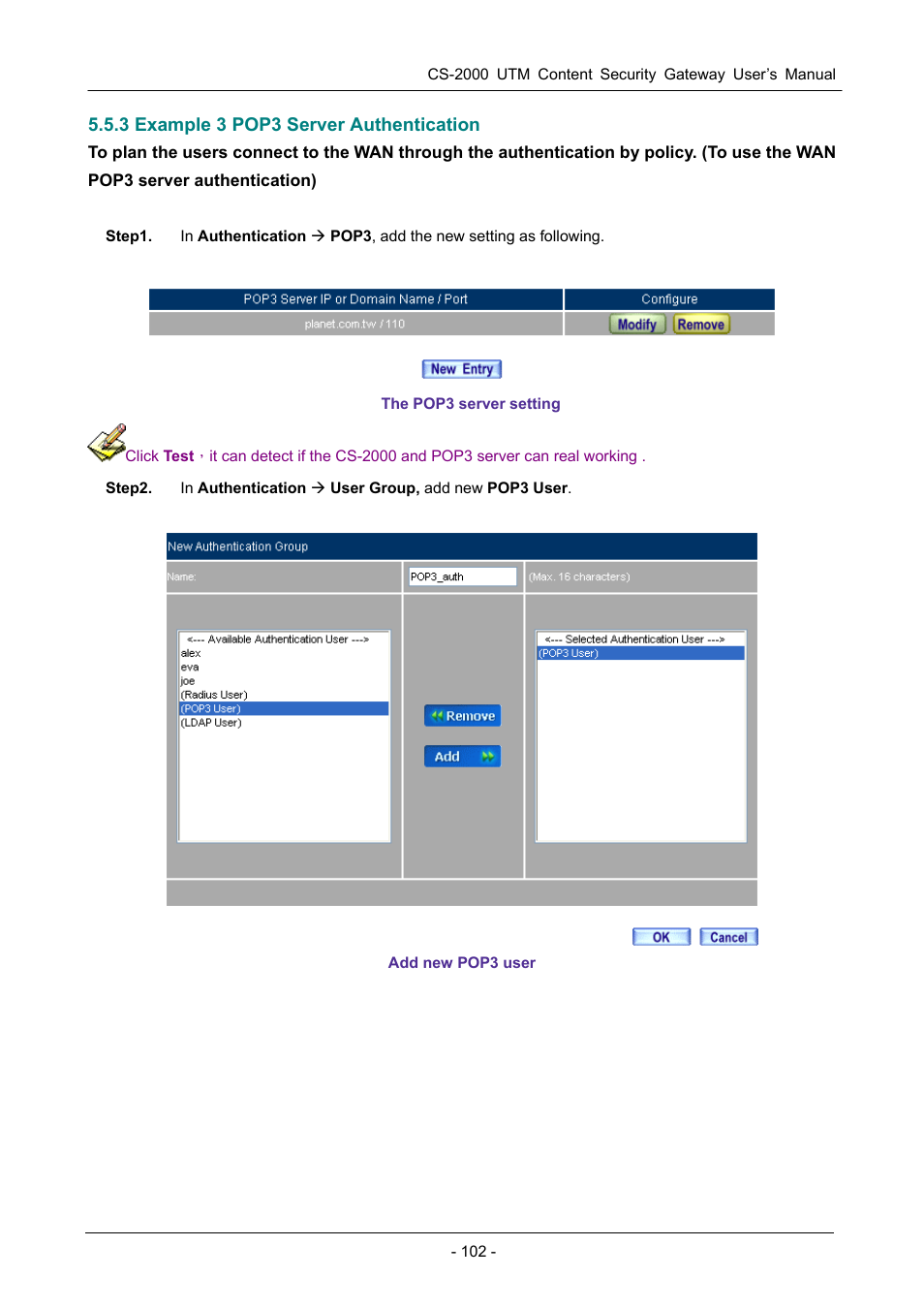 3 example 3 pop3 server authentication | PLANET CS-2000 User Manual | Page 108 / 573