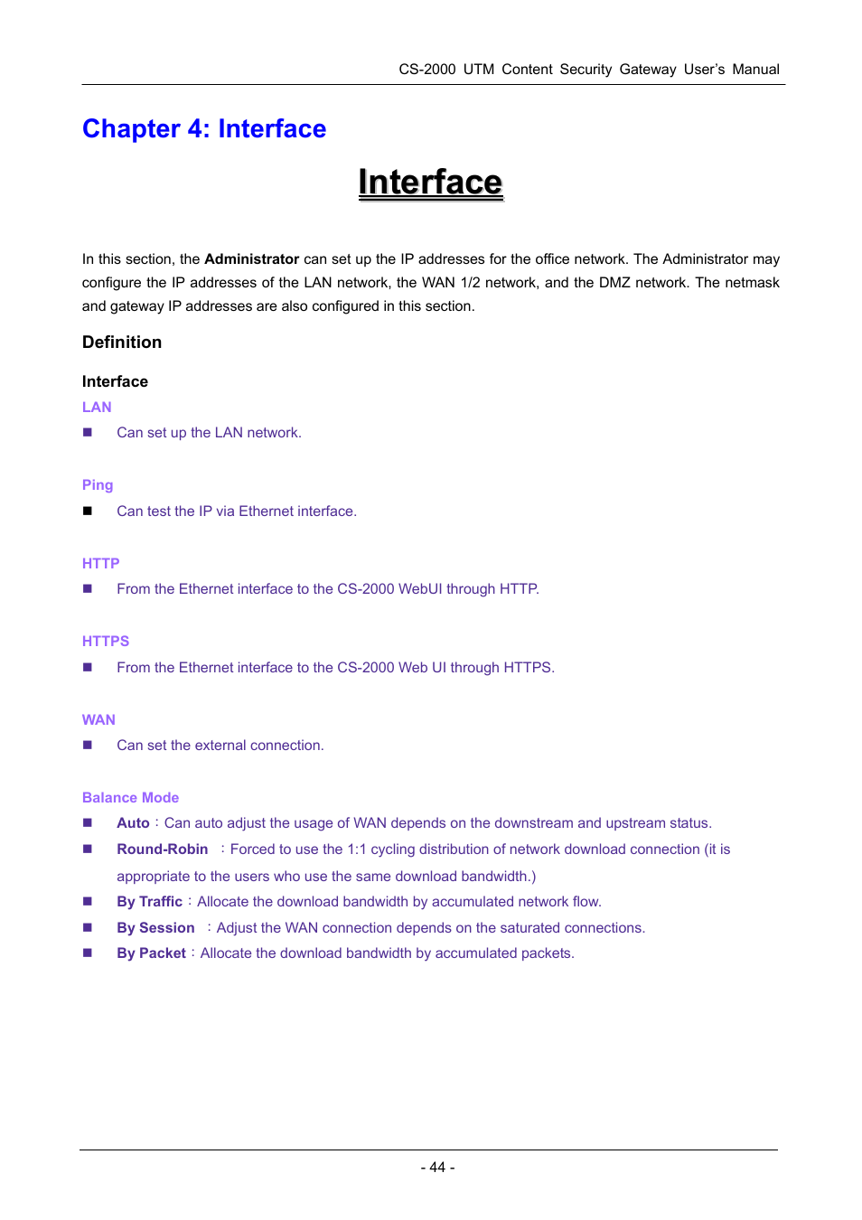 Chapter 4: interface | PLANET CS-2000 User Manual | Page 50 / 573