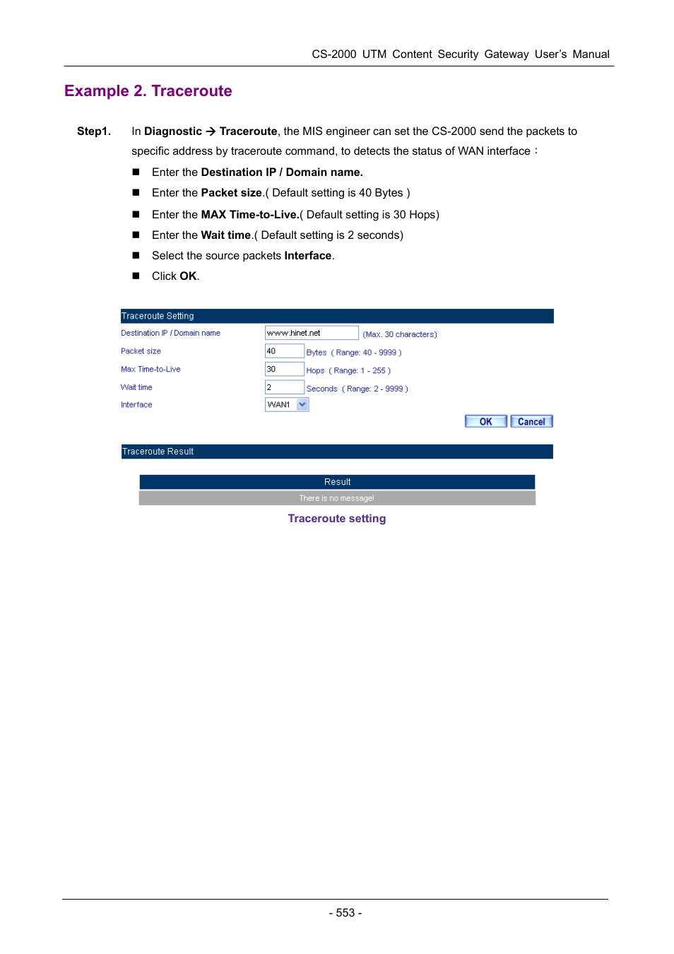 Example 2. traceroute | PLANET CS-2000 User Manual | Page 559 / 573