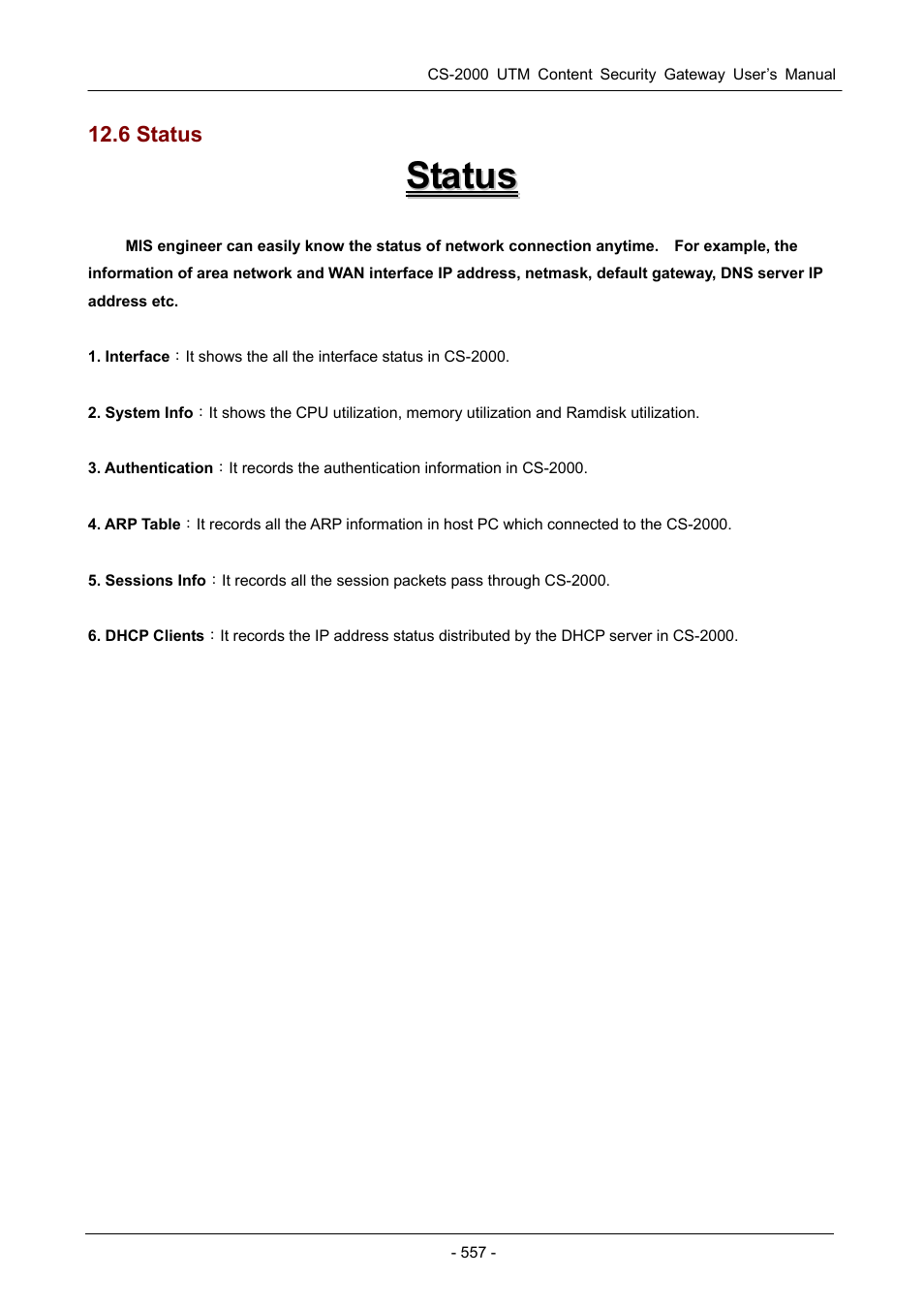 6 status | PLANET CS-2000 User Manual | Page 563 / 573