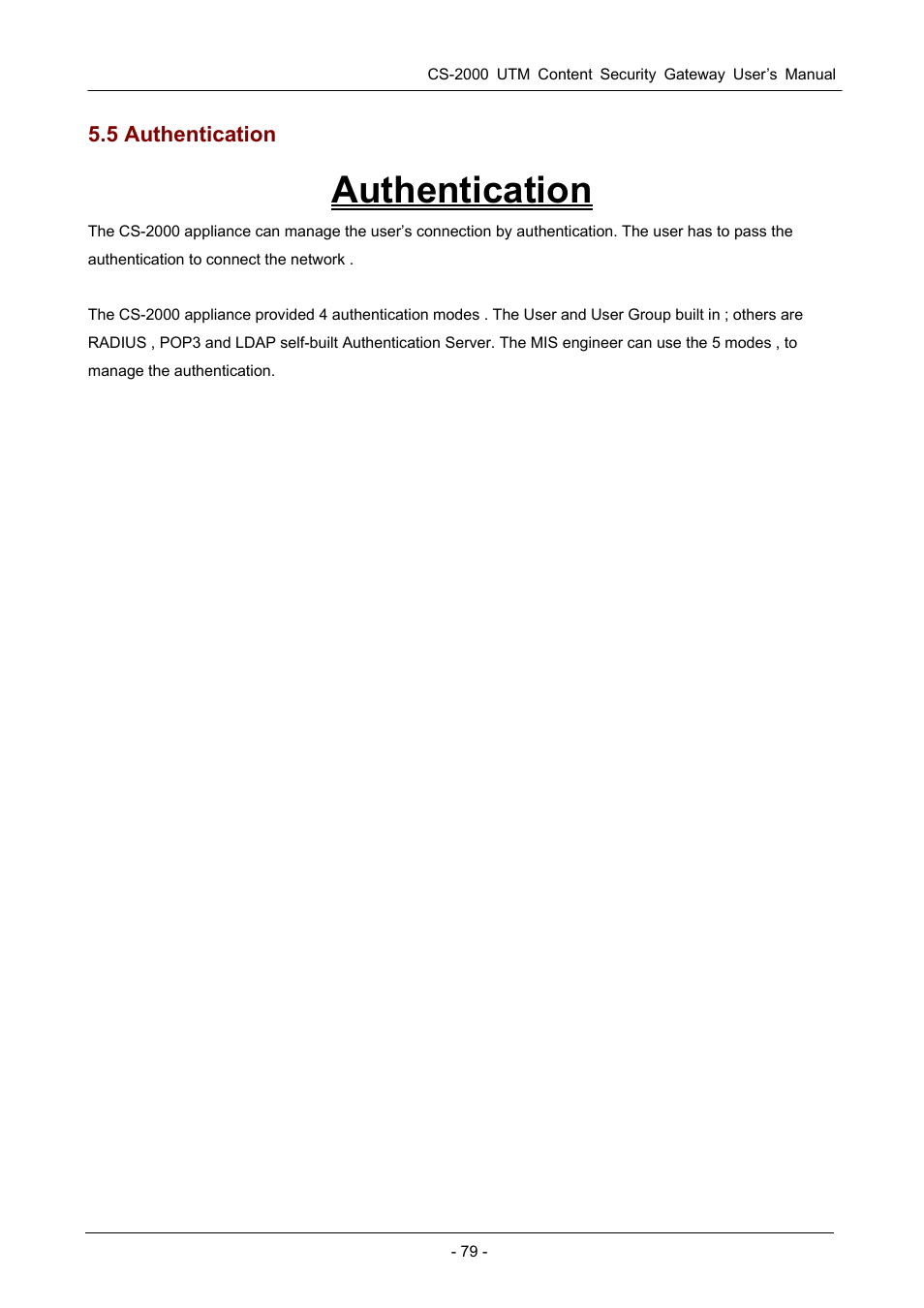 5 authentication, Authentication | PLANET CS-2000 User Manual | Page 85 / 573
