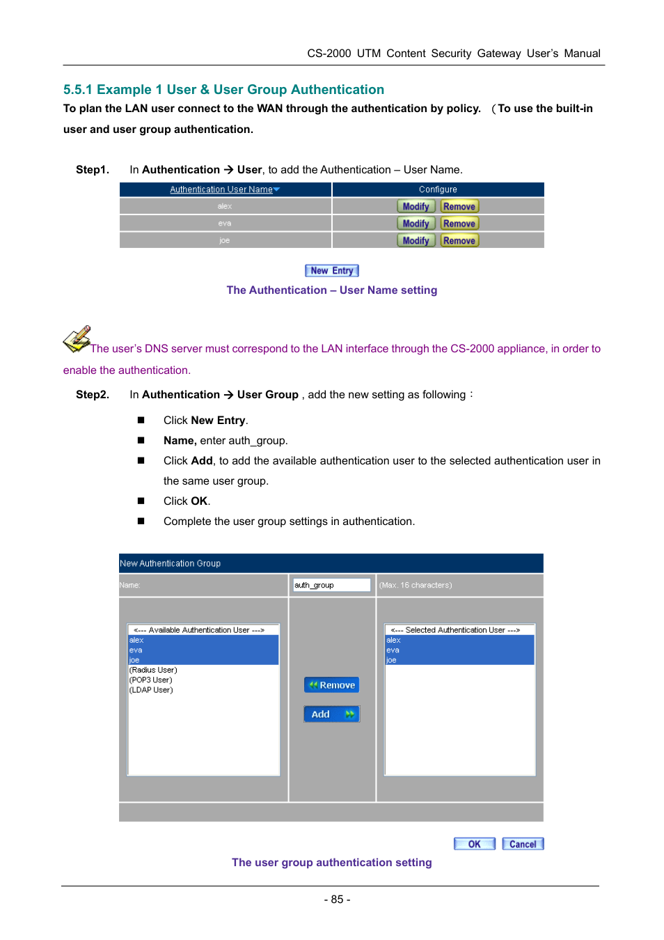 1 example 1 user & user group authentication | PLANET CS-2000 User Manual | Page 91 / 573