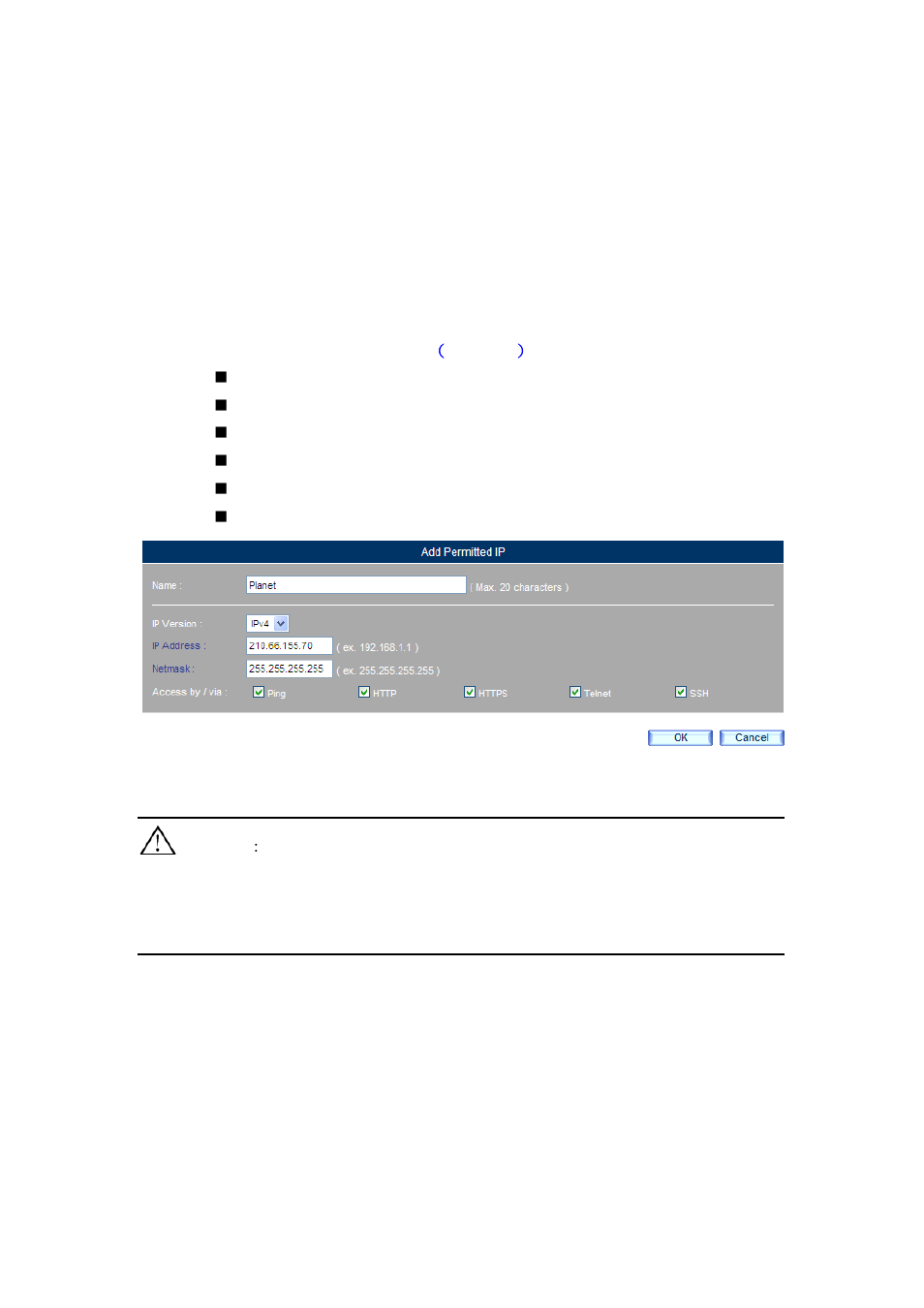 2 permitted ips, 1 adding a permitted ip | PLANET CS-2001 User Manual | Page 32 / 848