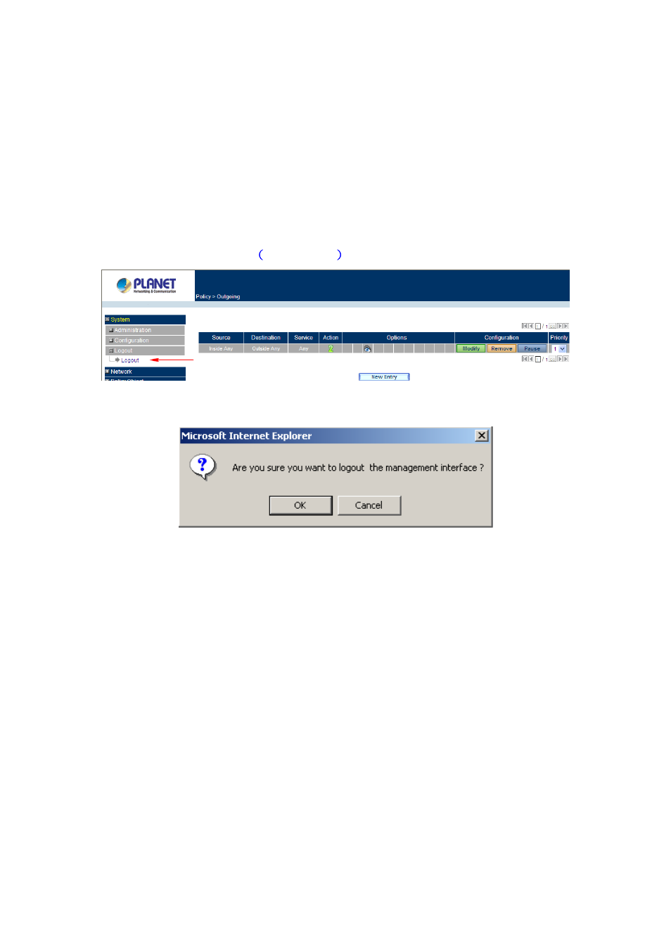 3 logout, 1 logging out the system | PLANET CS-2001 User Manual | Page 33 / 848
