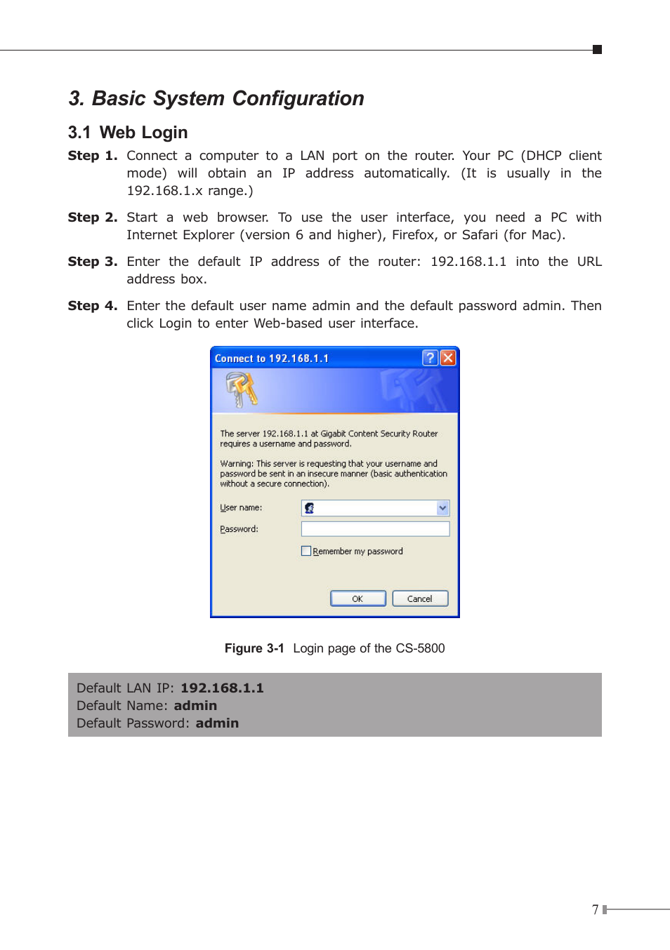 Basic system configuration, 1 web login | PLANET CS-5800 User Manual | Page 7 / 12