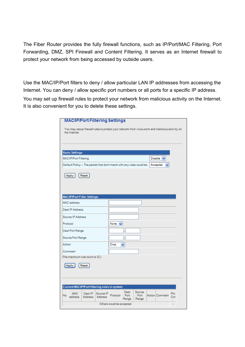 4 firewall, 1 mac/ip/port filtering | PLANET FRT-401 User Manual | Page 45 / 76