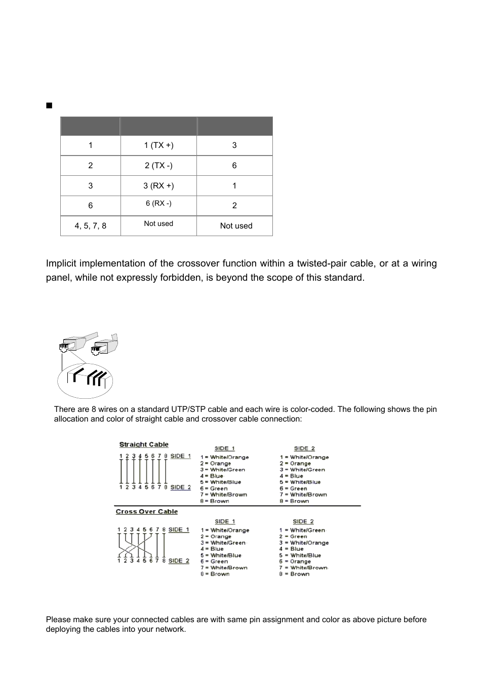 Appendix a, A.1 device‘s rj-45 pin assignments, A.2 rj-45 cable pin assignment | PLANET FRT-401 User Manual | Page 65 / 76