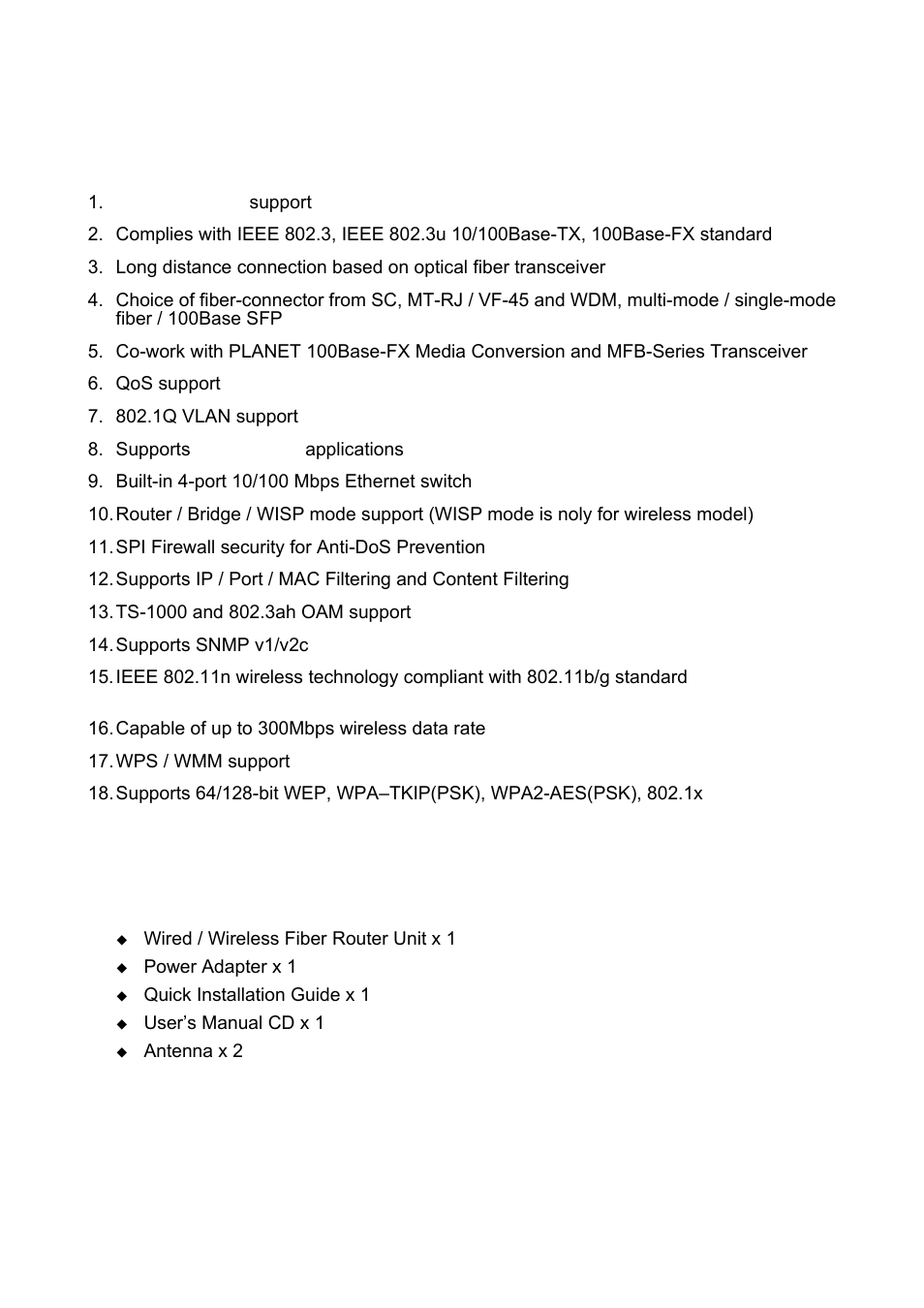 1 feature, 2 package contents | PLANET FRT-401 User Manual | Page 7 / 76