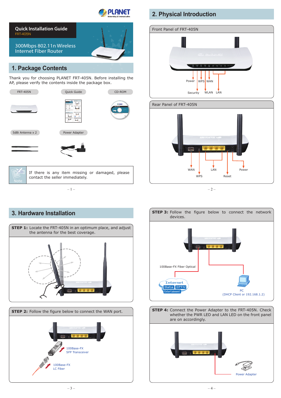 PLANET FRT-405N User Manual | 2 pages