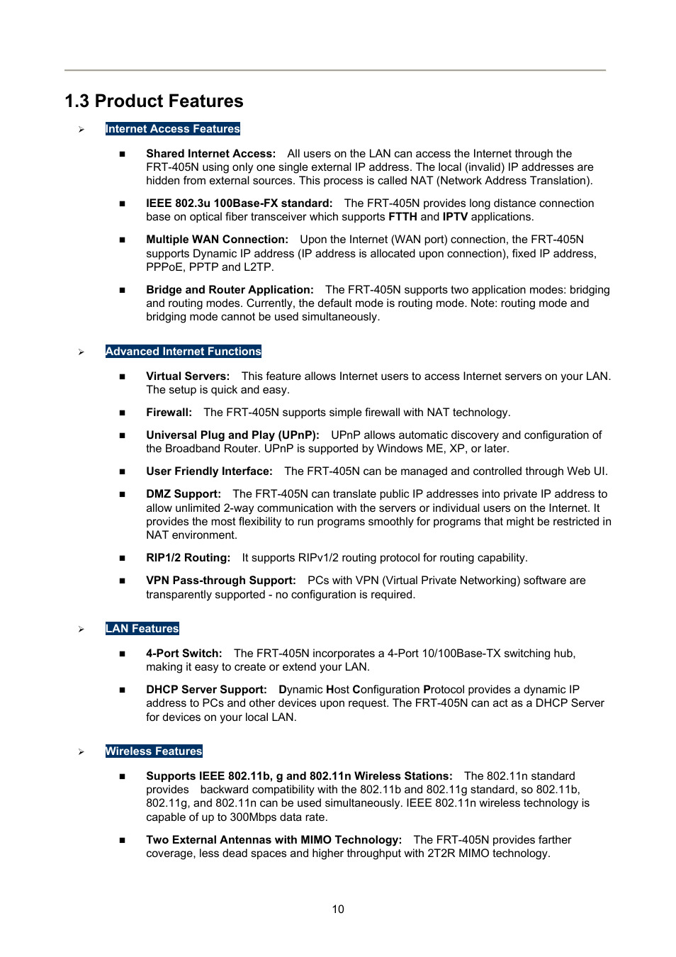 3 product features | PLANET FRT-405N User Manual | Page 10 / 108