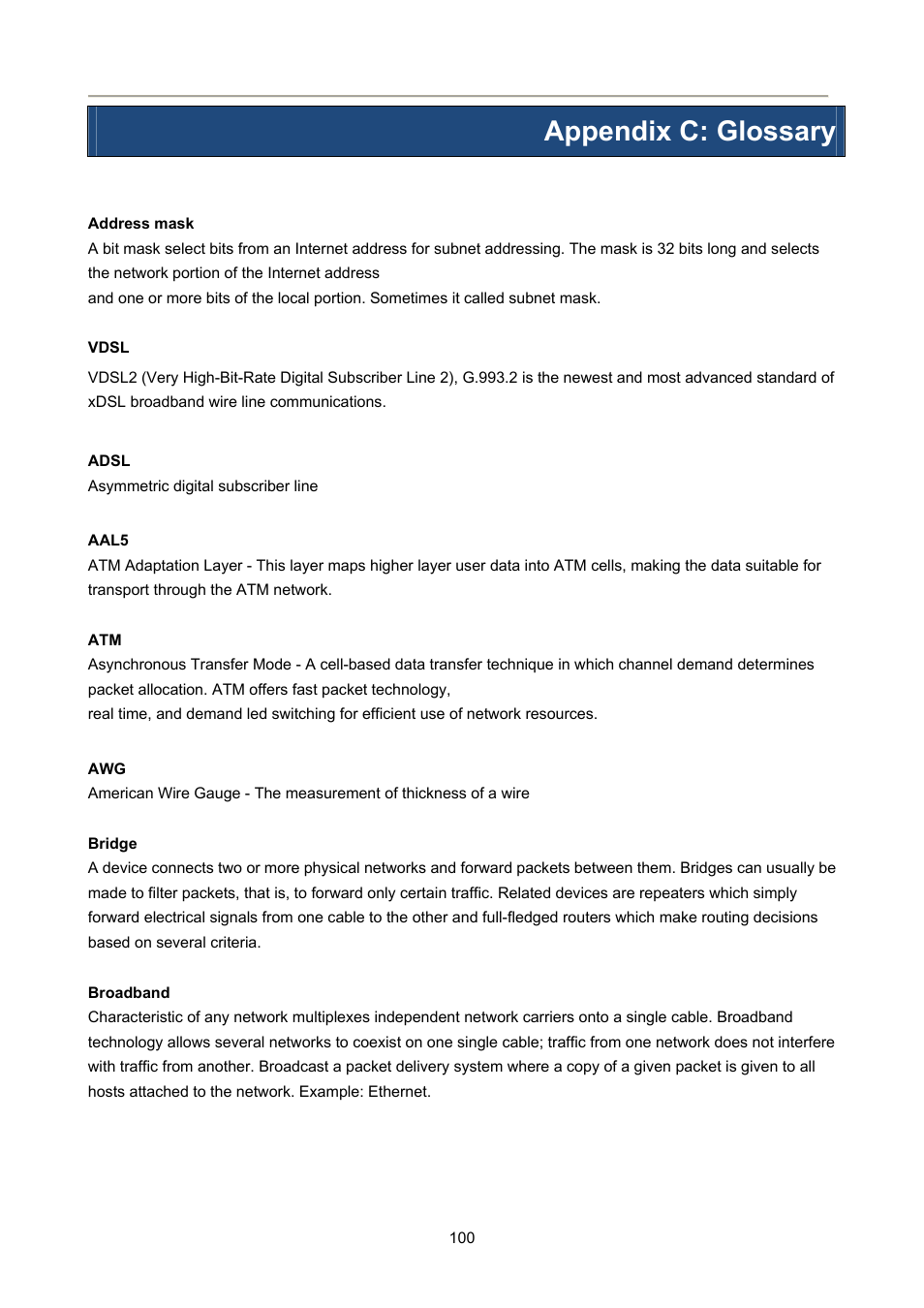 Appendix c: glossary | PLANET FRT-405N User Manual | Page 100 / 108